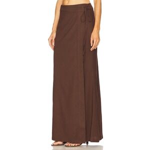 Riot Swim Callen Side Tie Maxi Skirt in Chocolate Lien Blend Wrap Swim Cover NWT